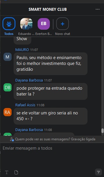 Depoimento espontâneo de aluno durante encontro ao vivo