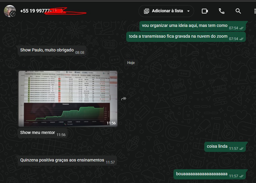 Depoimento de aluno sobre quinzena positiva após os ensinamentos