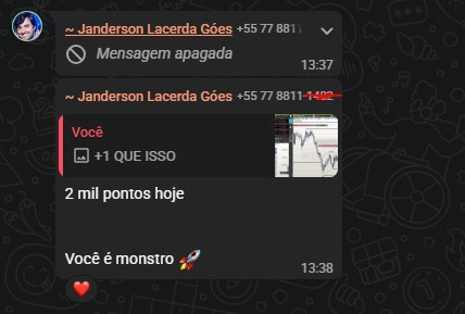 Mensagem de aluno sobre o resultado do dia