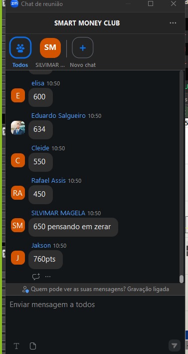 Resultados compartilhados por alunos durante a transmissão